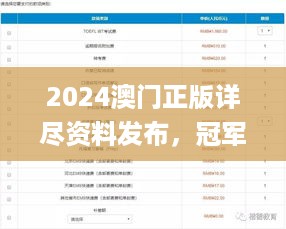 2024澳门正版详尽资料发布，冠军结果公布_版号tnj922.02